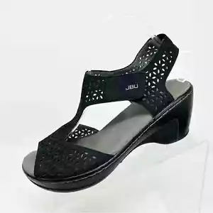 JBU by Jambu Chloe Black Faux Leather Memory Foam Wedge Sandals Size 9 - Picture 1 of 12
