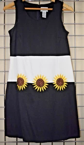 Abito vintage scarlatto taglia 5/6 anni 90 nero bianco ricamato girasoli rayon - Foto 1 di 13