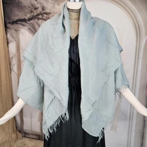 Hand Loomed Wool Light Blue Blanket Shawl Scarf Homespun Victorian Antique 1800s - Picture 1 of 19