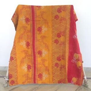 Art Kantha Twin Quilt Handmade Vintage Reversible Blanket Cotton Bohemian Throw
