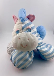 Vintage Fisher Price Puffalump Zebra Pony um 1991 Plüsch blau weiß Sterne Streifen - Bild 1 von 7