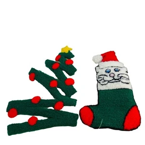 #4321 Hand made Christmas Chenile patches tree cat in stocking - Picture 1 of 3