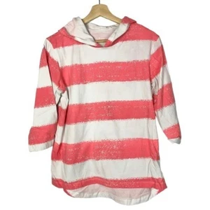 Denim&Co Pink & White Stripe Pullover Hoodie XS - Picture 1 of 3