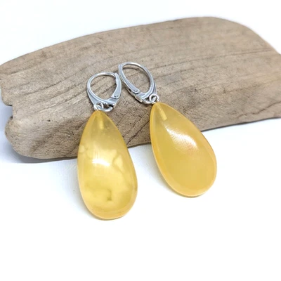 Pendientes ámbar blanco natural gotas bálticas cuelgan palanca plata 925 - Imagen 1 de 3