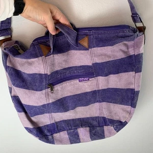 Vintage Beverly Hills Blues Purple Canvas Striped Crossbody Bag - Picture 1 of 15