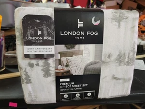 London Fog 100% Cotton Flannel King Bedding Sheet Set New - Picture 1 of 4