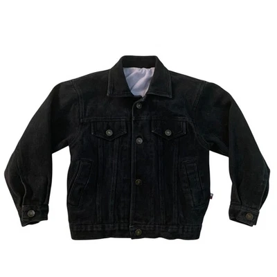 VTG Tommy Hilfiger Kids size 6 Black Denim Trucker Jacket Adjustable Waist - Image 1 of 4