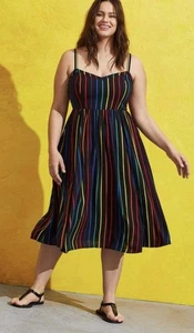 TORRID Celebrate Love Midi Challis Rainbow Stripe Skater Sun Dress 1X Pride NEU - Bild 1 von 18