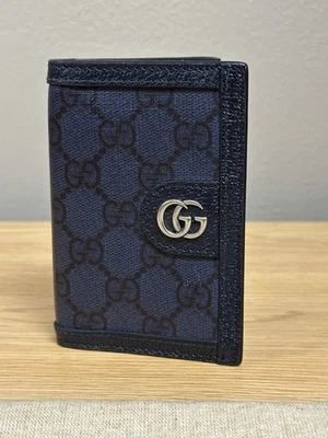 CARTERA PLEGABLE GUCCI OPHIDIA AZUL Y AZUL OSCURO GG TARJETERO CON BOLSA PARA EL POLVO Foto 1 de 4
