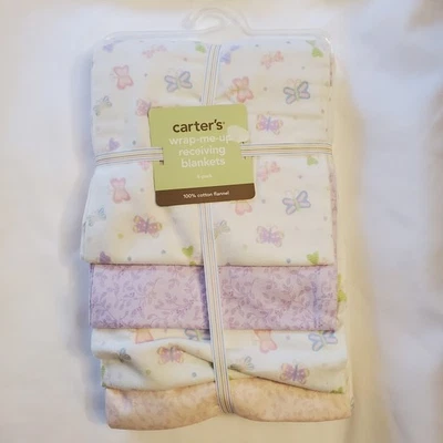 Paquete de 4 mantas de recepción pastel mariposa 100 % algodón Carters de colección nuevo bebé Foto 1 de 4