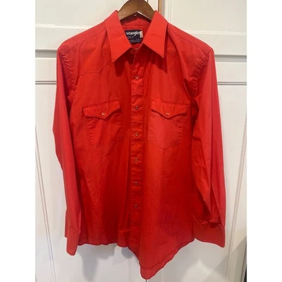 Винтажная мужская красная вестерн-рубашка с длинным рукавом Wrangler ковбойского покроя стандартного покроя 17/34 - Изображение 1 из 4