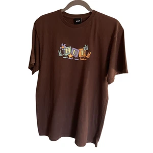 HUF Shirt Mens Medium Brown Graphic Floral Logo Tee 100% Cotton Skateboard Style - Picture 1 of 7
