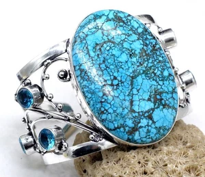 925 plata esterlina turquesa y topacio piedras preciosas joyería brazalete... - Imagen 1 de 8