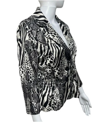 Joseph Ribkoff Womens Sequin Jacket Sz 10 Animal Print Black White Button Lined - Image 1 of 4