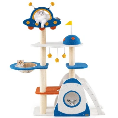 Space Theme Cat Tree w/ Sisal Covered Scratching Posts UFO-shaped Top Perch - Image 1 of 4