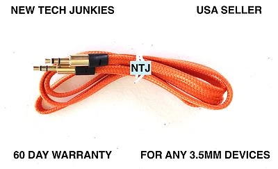 Cable auxiliar de audio estéreo 3 pies trenzado plano auxiliar de 3,5 mm para iPod iPhone 5 6 plus Foto 1 de 4