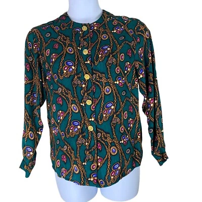 Vintage Nordstrom Blouse Size 4 Silk Button Up Top Multicolor Chain Print - Изображение 1 из 4