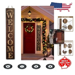 Wooden 59-Inch Rustic Welcome Sign – Perfect for Front Porch & Celebrations - Picture 1 of 9