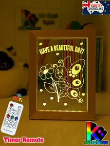 BUTTERFLY & FLOWERS PERSONALISED NAME TIMBER WOOD LED NIGHT LIGHT USB 7 COLOUR - Picture 1 of 13