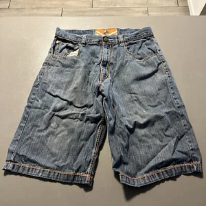 Vintage Evolution In Design Cargo Jean Shorts Size 34 Men Blue Stained  - Picture 1 of 6