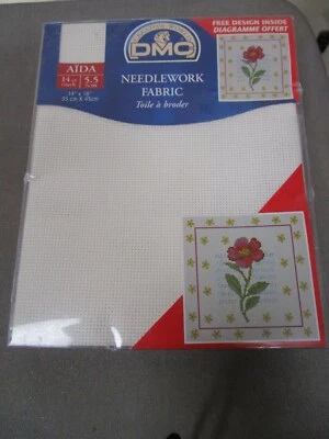 DMC-PINK-14 COUNT-14X18"-COUNTED CROSS STITCH FABRIC-FREE FLORAL  DESIGN - Image 1 of 2