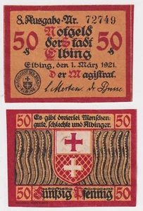 50 Pfennig Banknoten Notgeld Stadt Elbing 1.März 1921 (169002) - Zdjęcie 1 z 1