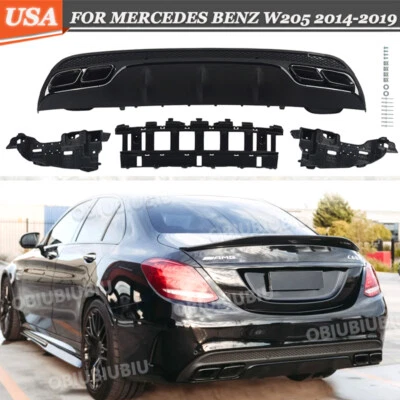 Rear Diffuser W/Exhaust Tips For Mercedes Benz W205 C300 C350 C43 2014-2019 - Image 1 of 4