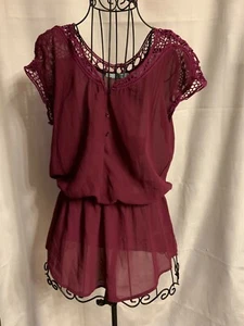 Maurices Women's XS Maroon Sheer Sleeveless Scoop Neck Blouse Tunic - Picture 1 of 9