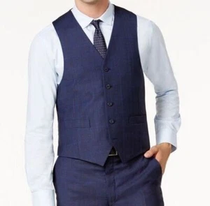 Michael Kors Men Blue Fit Button Wool Dress Suit Vest Waistcoat 43R - Picture 1 of 1