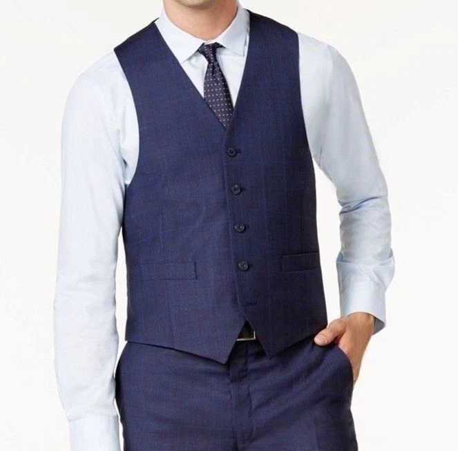 Michael Kors Men Blue Fit Button Wool Dress Suit Vest Waistcoat 43R - Image 1 of 1