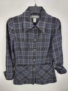 Chaqueta Banana Republic para mujer 4 negra gris a cuadros lana engordada bolsillos abotonados - Imagen 1 de 8