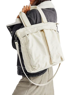 NEW FREE PEOPLE WE THE FREE MINERAL IVORY WHITNEY HERITAGE CANVAS TOTE BAG - Image 1 of 4