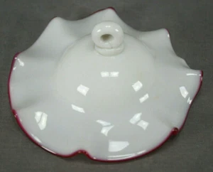 19th Century Hand Blown Opaline Glass Cranberry Ruffled Edge 6 Inch Smoke Bell - Picture 1 of 10