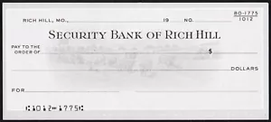 Vintage bank check SECURITY BANK OF RICH HILL cattle pictured Rich Hill Missouri - Picture 1 of 3