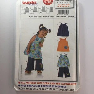 Burda 9708 Top Tunic Trousers Dress Appique Girl Baby Child New Uncut Pattern - Picture 1 of 12