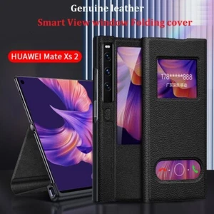 Luxury Smart View Genuine leather Flip stand Case For For Huawei Mate Xs 2 - Picture 1 of 17