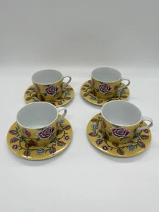 Block Spal Izmir tazze da tè piattini giallo rosa floreale *così com'è* set/4 vintage - Foto 1 di 10