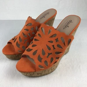 Charles By Charles David Womens 8.5M Orange Cutout Wedge Platform Cork Heel - Picture 1 of 14