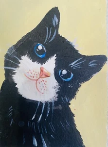 ACEO Original Painting cat kitten painting, 2.5 x 3.5 inch Hand paint 100% - Picture 1 of 2