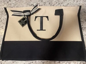 Mud Pie Initial Canvas Tote, New - Picture 1 of 3