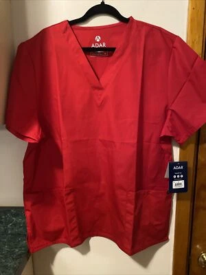 Adar Scrub Set XL Unisex Top & Pants Red Vneck Drawstring Universal 701 New - Image 1 of 4