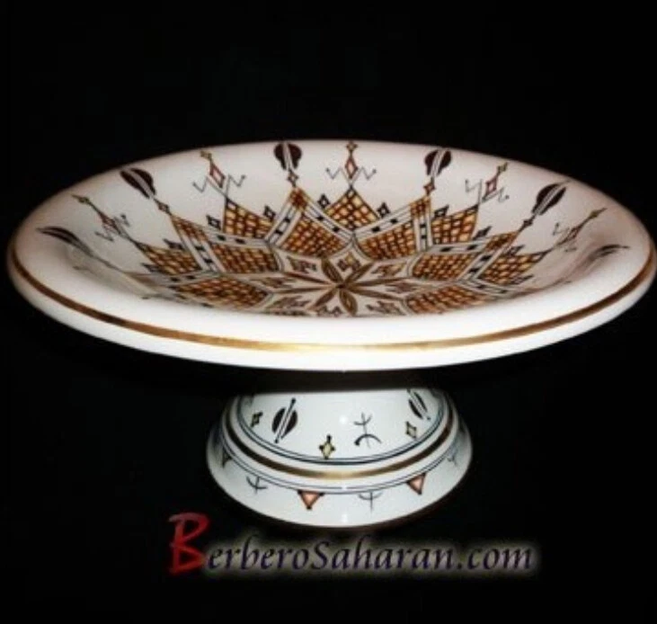 Frutero bereber argelino grande hecho a mano en cerámica - patrón marrón Foto 1 de 1