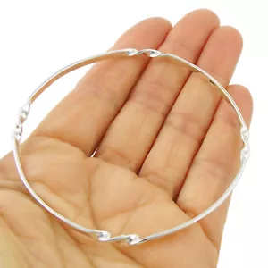 Large Solid Handmade 925 Sterling Silver Twist Detail Circle Bangle for Women - Picture 1 of 5