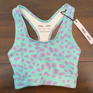 NWT ASOS 4505 Turquoise & Purple Cheetah Print Sports Bra Size 00 - Picture 1 of 3