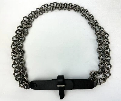 JOHNNY FARAH Black Leather Perth Metal Chain Belt 37 Large NEW - Image 1 of 4