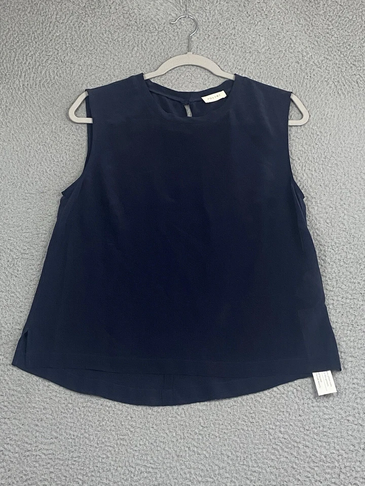 NWT Poetry 100% Silk Crepe Sleeveless Navy Blue Top Size 6 Lagenlook Flowy NEW - image 1 of 4