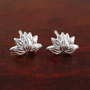 925 Sterling Silver Tiny Lotus Flower Yoga Namaste Zen Stud Earrings Women A1323 - Picture 1 of 6
