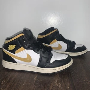 6Y Youth Kid Nike Jordan 1 Mid PS Pollen White Black Yellow Gold No Box - Picture 1 of 6