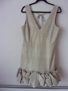 Club L London Main Present Gold Glitter V Neck Mini Dress Ruffle Trim Size UK 14 - Picture 1 of 13