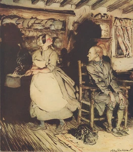 Arthur Rackham 1919 Tipped-In Print Angry Husband Snooty Wife British Ballads - Bild 1 von 5